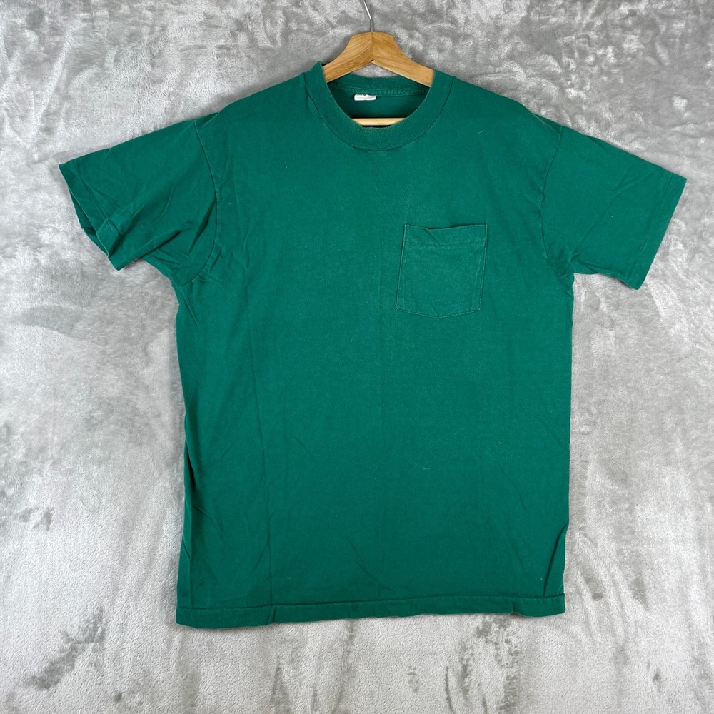 Vintage 90s Fruit of the Loom T-Shirt Mens XL Green Selvedge Pocket Tee Single